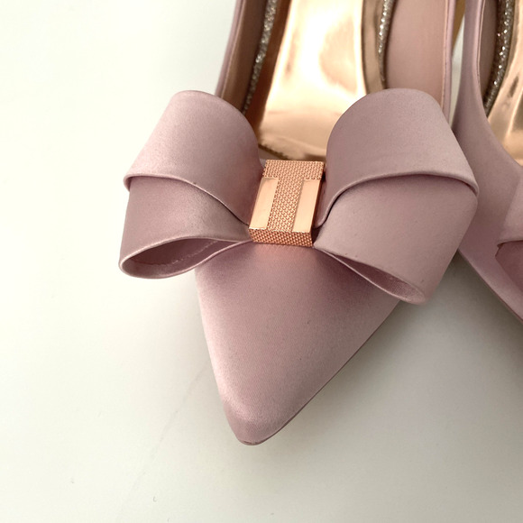 Ted Baker Skalett Pump Pink Pointed Toe Slim Heel Satin Bow Blush Light 40.5 - Picture 6 of 12